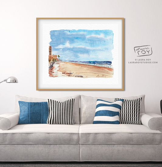 New Smyrna Gulls on the Surf Watercolor | Giclée Print