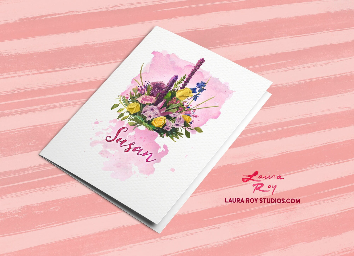 Personalized Floral Bouquet with Name Card - Watercolor Flowers for Mother's Day, Birthdays, Anniversaries, Sympathy (Single or Set)