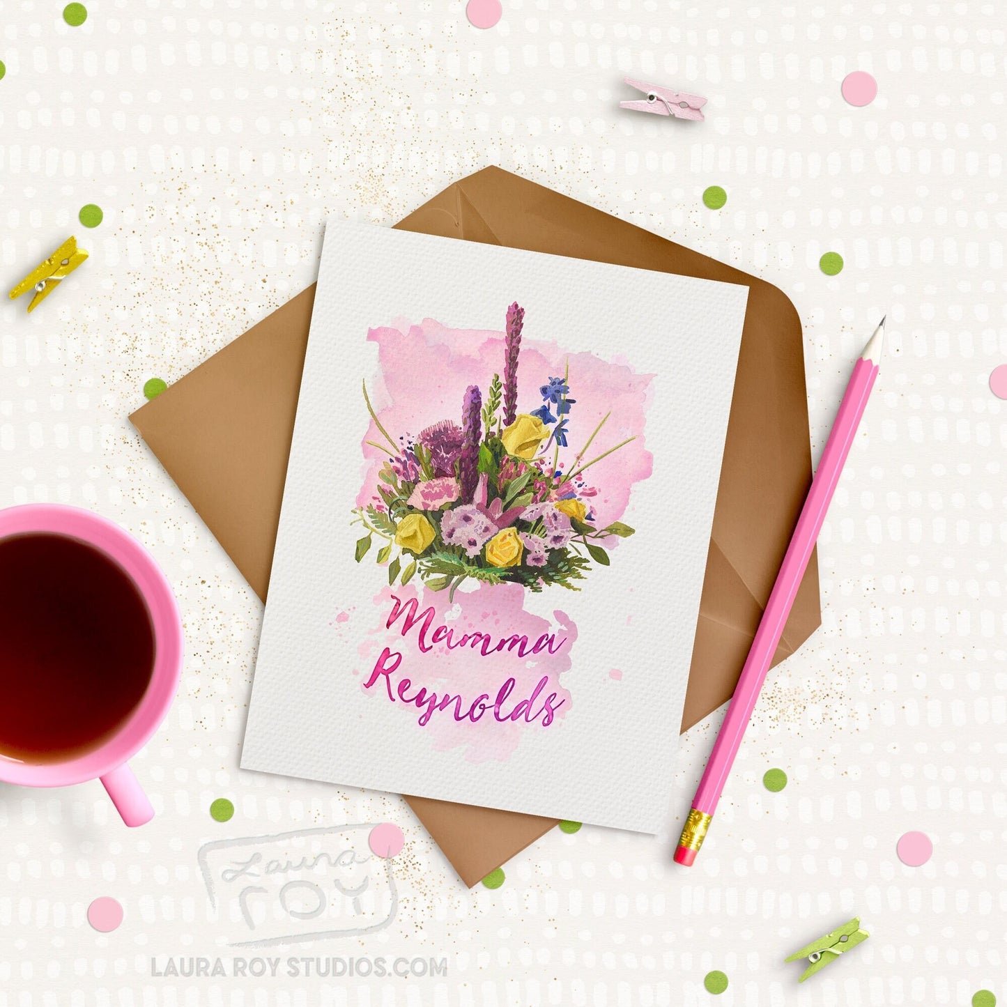 Flower Bouquet Personalized Card/Set