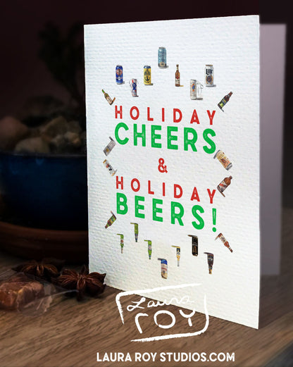 Personalized Beer Snowflake Card - Watercolor Artwork of Beers in Snowflake Pattern, Customizable Christmas Holiday Greeting (Single or Set)