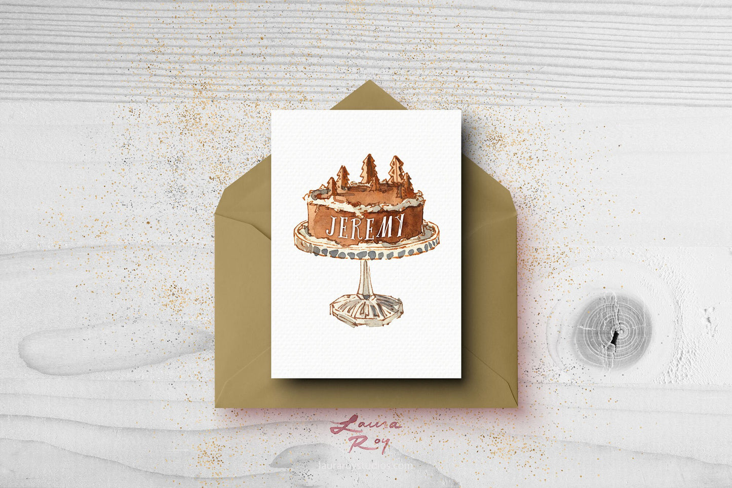Winter Birthday Cake Watercolor Card/Set