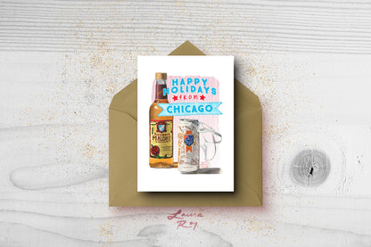 Chicago Handshake Watercolor Holiday Card/Set