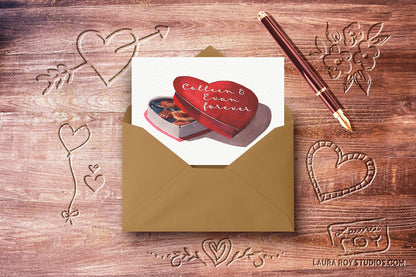 Personalized Chocolate Box Card - Watercolor Heart with Custom Message for Valentine's Day, Anniversaries, and Weddings (Single or Set)