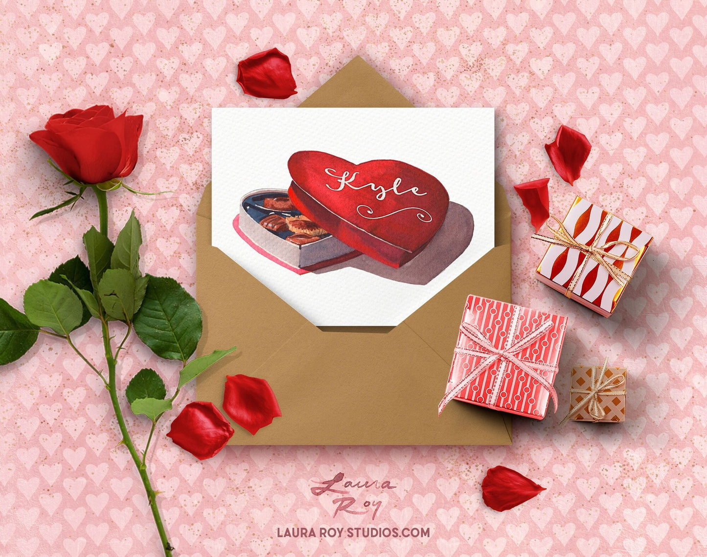 Personalized Chocolate Box Card - Watercolor Heart with Custom Message for Valentine's Day, Anniversaries, and Weddings (Single or Set)