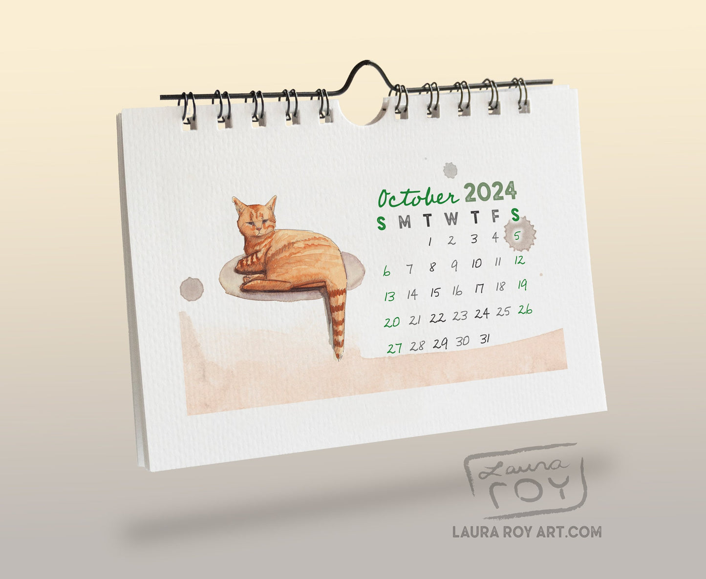 2024 Cats + Trivia Mini Watercolor Calendar