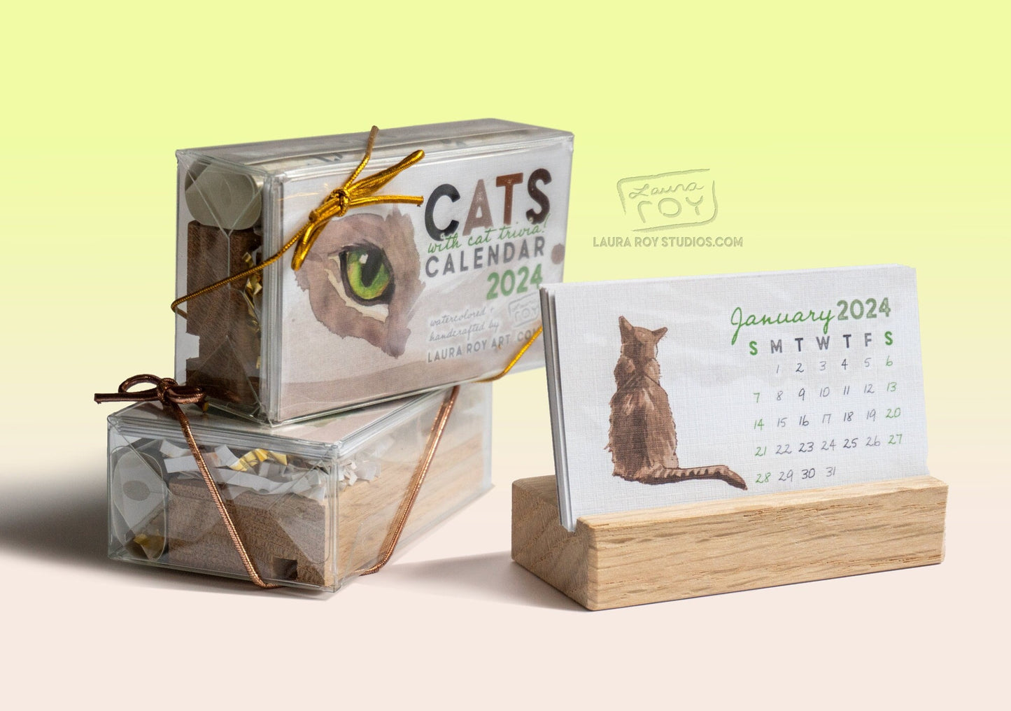 2024 Cats + Trivia Mini Watercolor Calendar