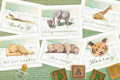 Watercolor Animals Custom Card/Set