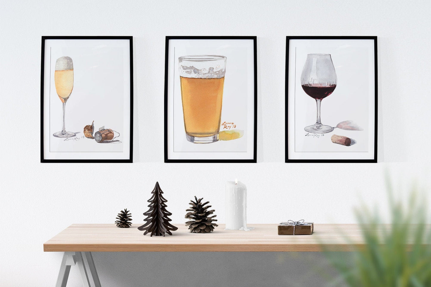 Beer, Wine, and Champagne (Set of 3) Watercolors | Giclée Prints